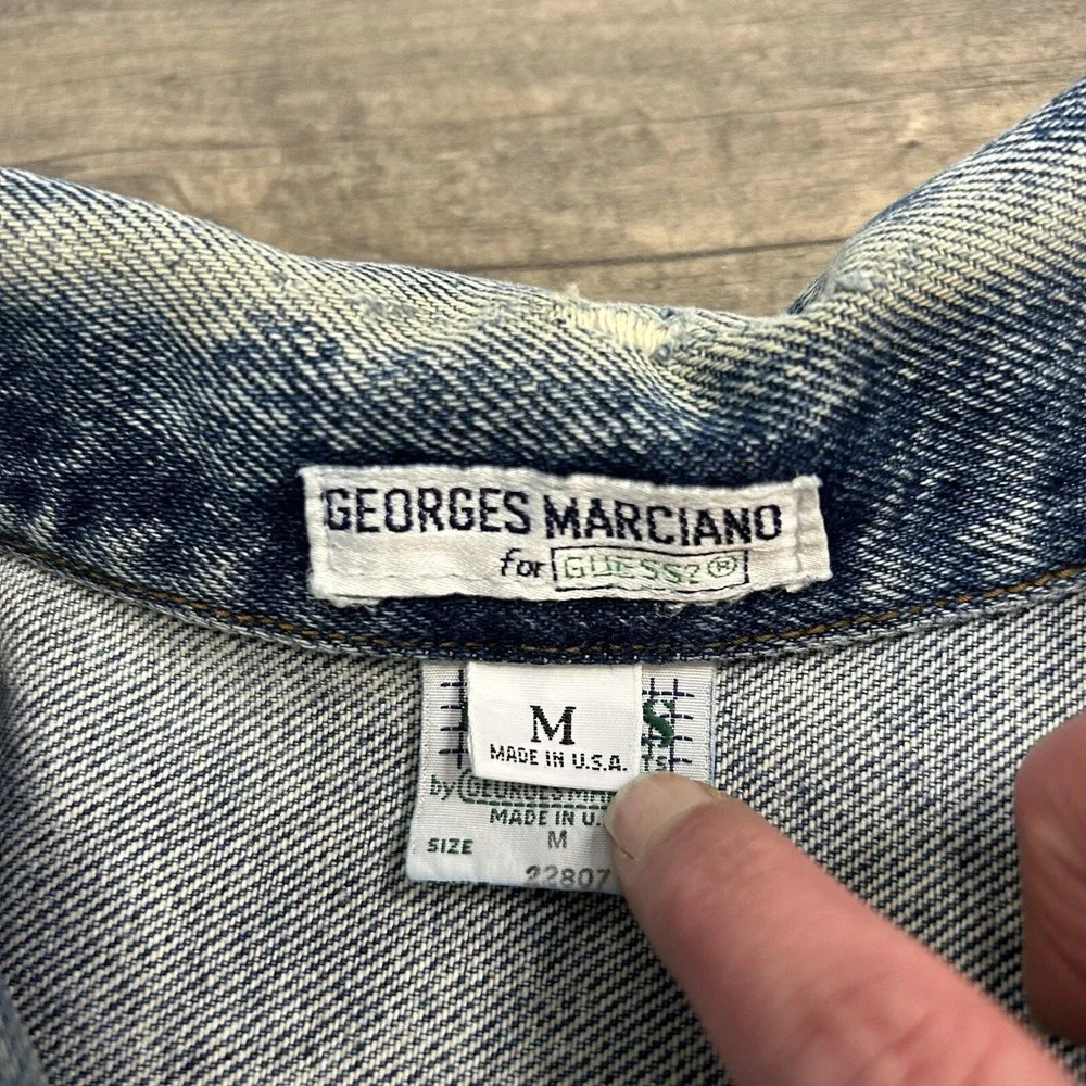 Vintage Georges Marciano‎ Guess Denim Trucker Button Jacket Size Medium USA ACID